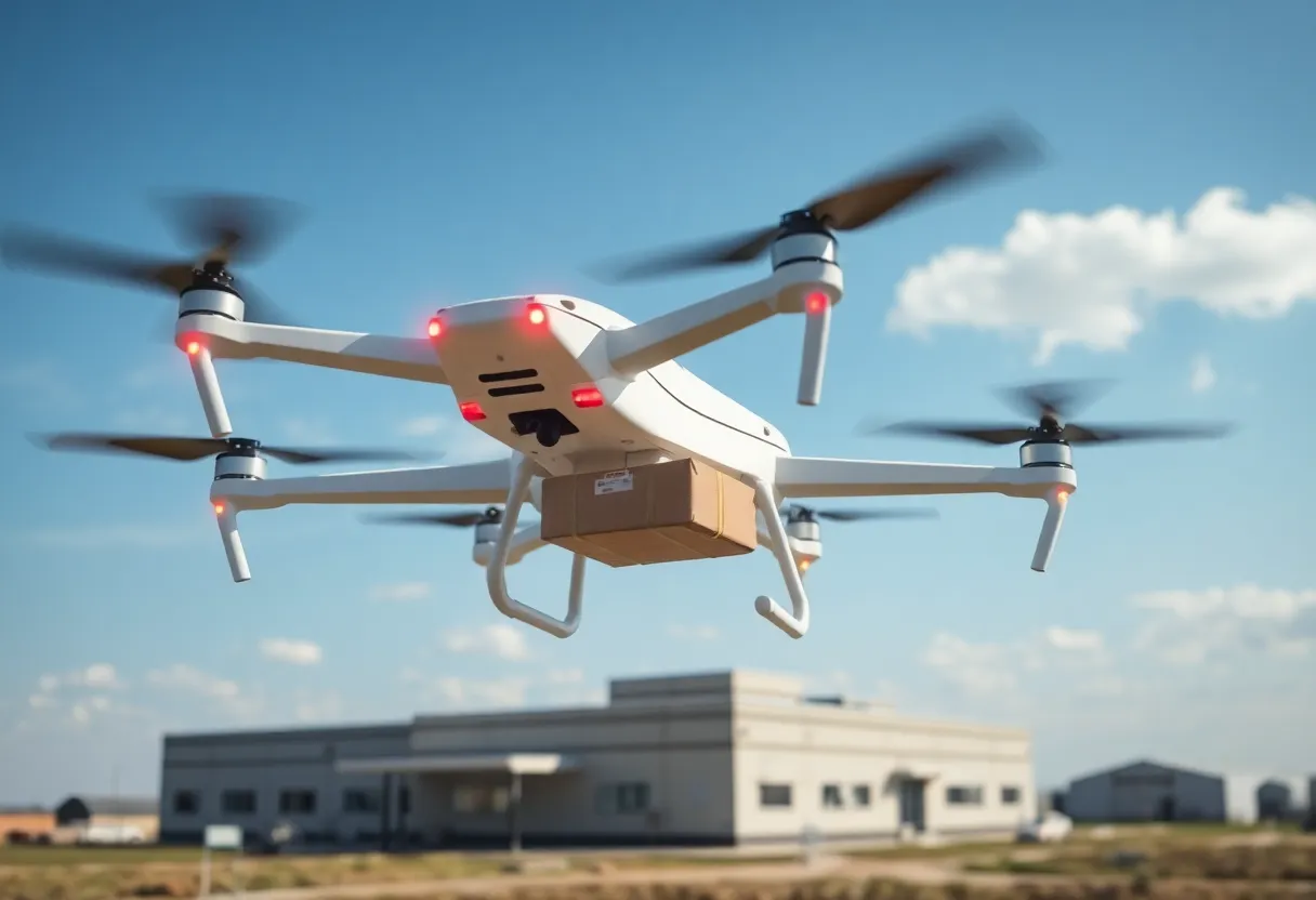 Drone delivering medical supplies in rural Oklahoma