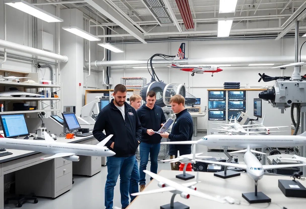 Students working in an aerospace engineering lab at Oklahoma City University