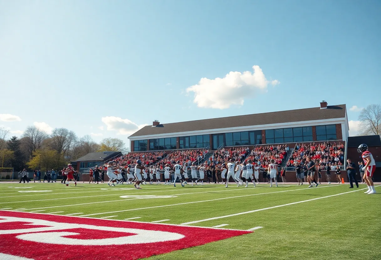 A group of college athletes training on the field representing the Oklahoma Sooners.