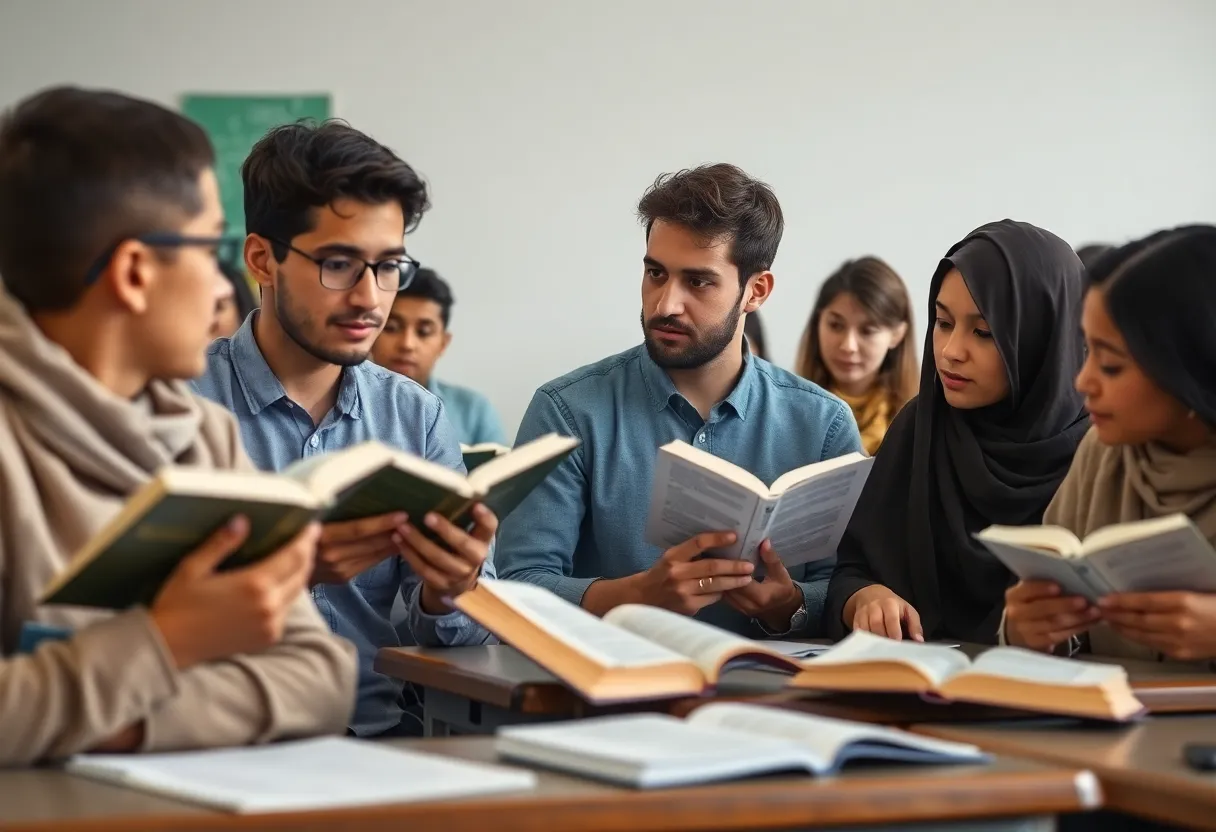 Students discussing the Bible-in-schools mandate in a classroom setting