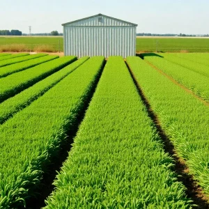 Rows of vibrant sod at a farm in Bixby, Oklahoma.