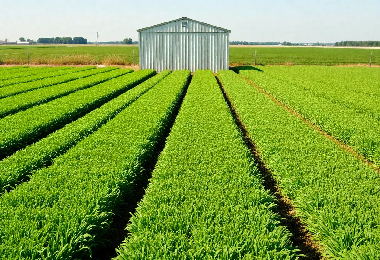 Rows of vibrant sod at a farm in Bixby, Oklahoma.