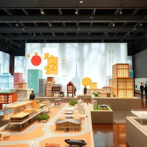 Visitors engaging with the Blueprint Tokyo exhibit showcasing Japanese architecture