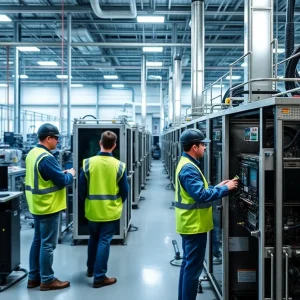 Workers upgrading semiconductor production in Broken Arrow, Oklahoma.