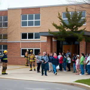 Firefighters and community members outside Byng School post-fire