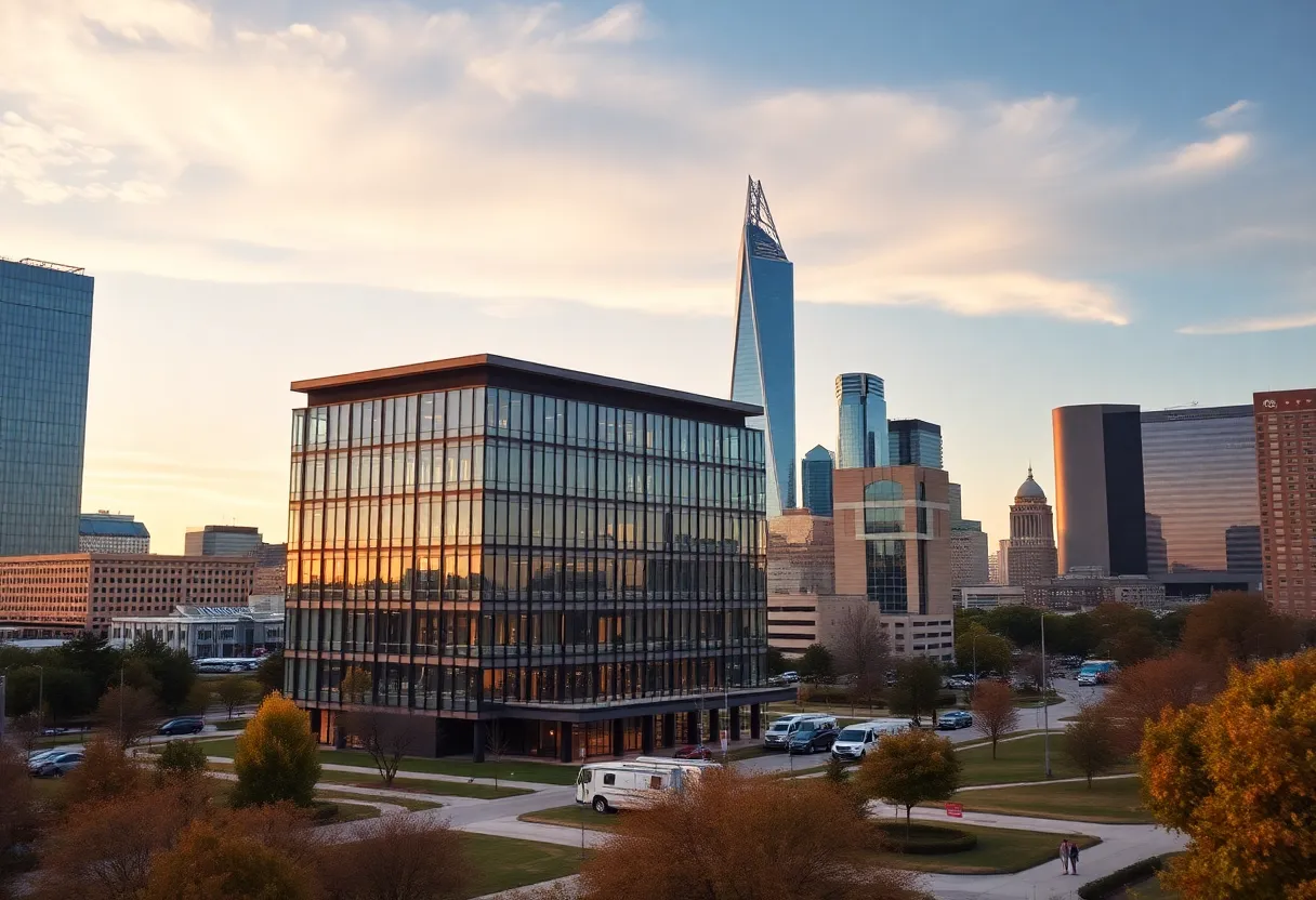 Modern office building representing corporate legal expansion in Oklahoma City