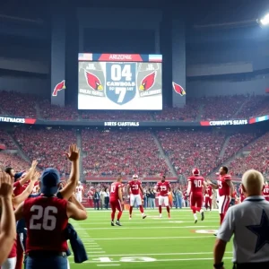 Arizona Cardinals players celebrating after a win against Oklahoma City Cowboys.