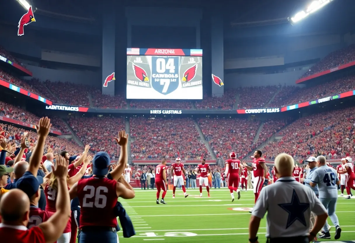 Arizona Cardinals players celebrating after a win against Oklahoma City Cowboys.