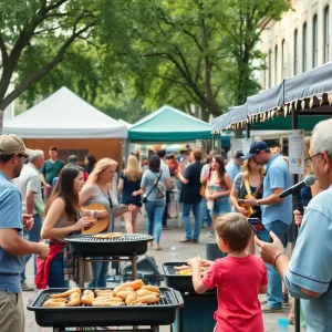 Families enjoying the Carne Diem Festival with barbecue and live music.