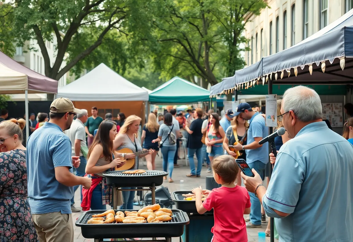 Families enjoying the Carne Diem Festival with barbecue and live music.