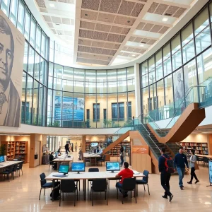 Rendering of the Centennial Center by Putnam City Schools, featuring modern educational architecture