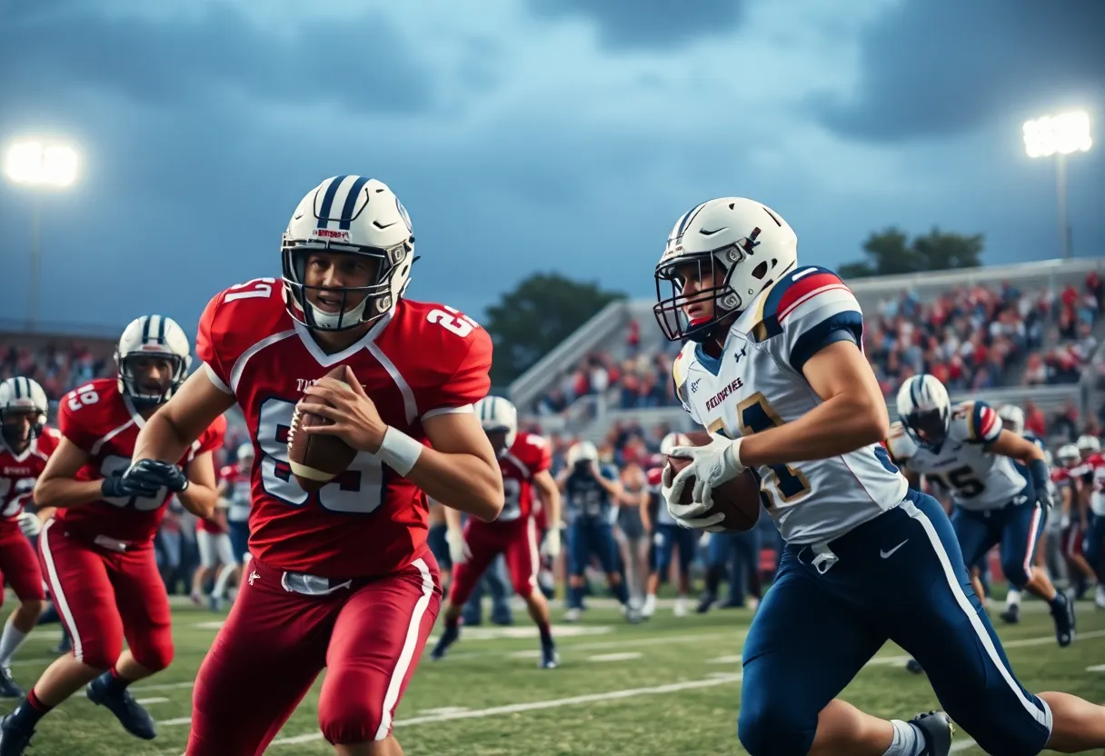 Choctaw football players in action during a game