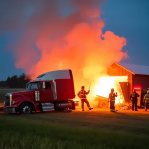 Truck crashed into a barn with flames and smoke in Choctaw, Oklahoma