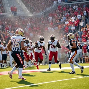 Cincinnati Bearcats players celebrating after scoring a touchdown during the game against Oklahoma State.