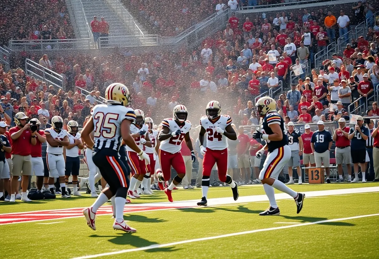 Cincinnati Bearcats players celebrating after scoring a touchdown during the game against Oklahoma State.