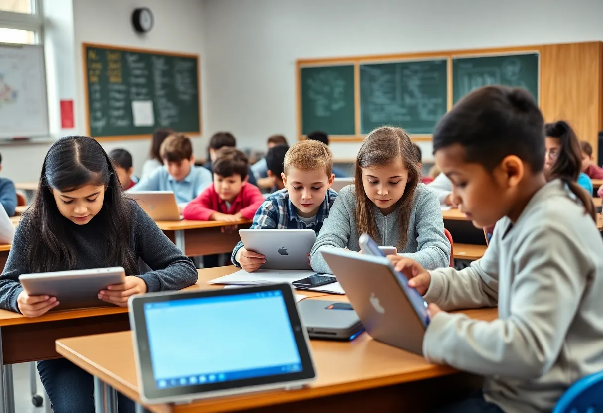 Students engaged with technology in the classroom