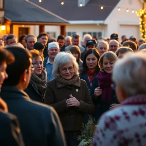 A diverse group of people gathered in a memorial service for a local veteran.
