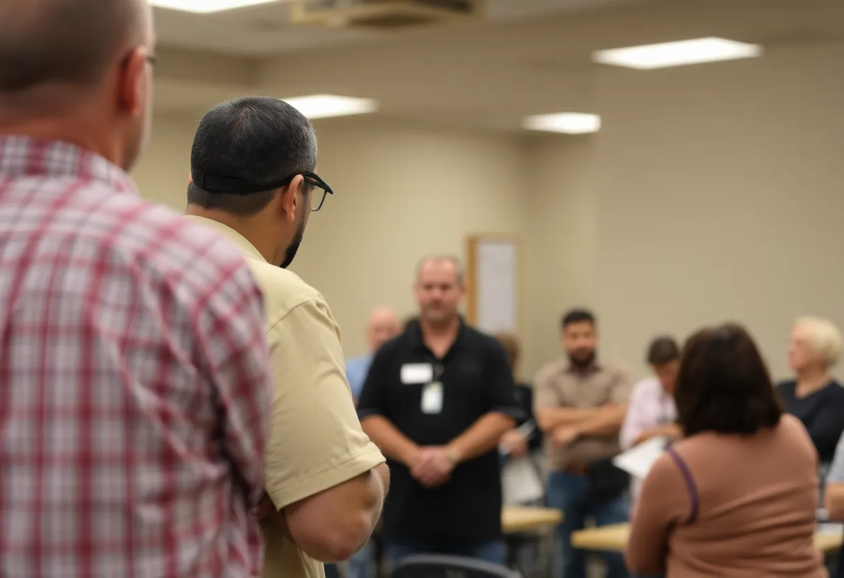 Community members discussing gun safety at a workshop in Edmond, Oklahoma.