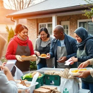Volunteers engaged in community service activities