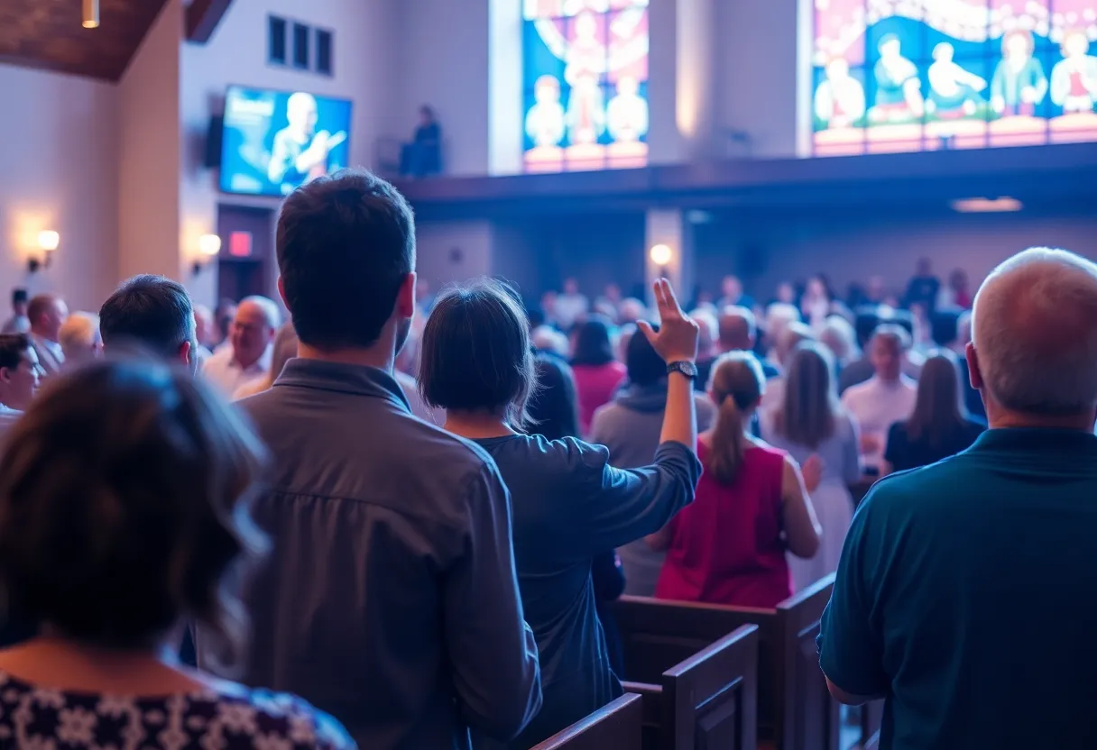 Attendees enjoying a vibrant Contemporary Worship Service in Oklahoma City at a local church.
