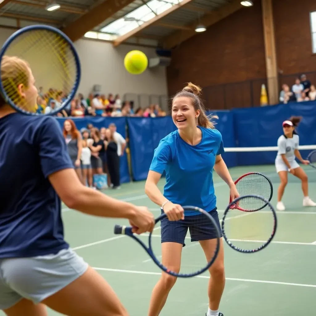 College tennis players competing at the ITA Regionals indoor match