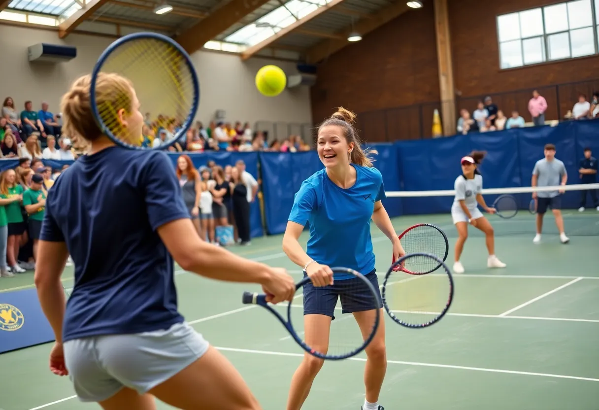 College tennis players competing at the ITA Regionals indoor match