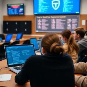 Students learning about cybersecurity programs at Oklahoma City University