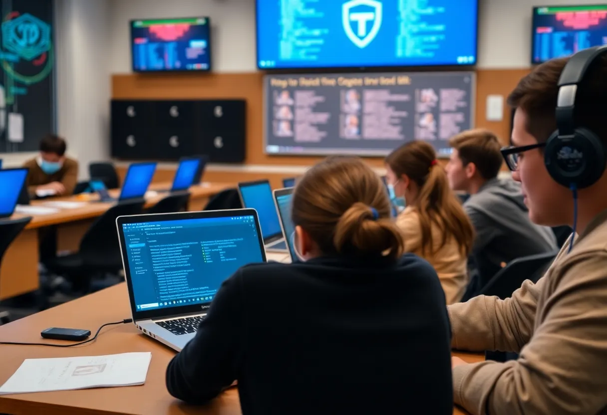 Students learning about cybersecurity programs at Oklahoma City University