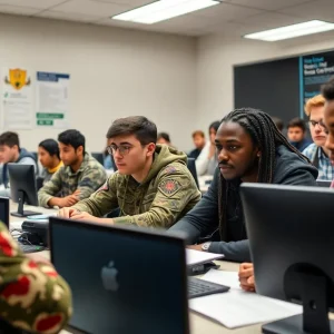 Students participating in a cybersecurity training program
