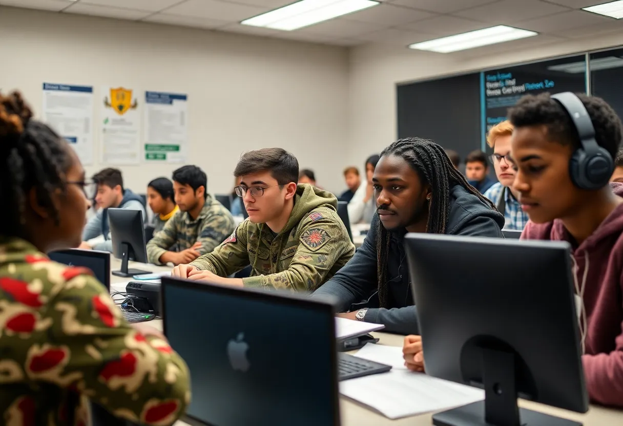 Students participating in a cybersecurity training program