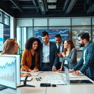 Team of professionals collaborating on AI and data analytics solutions