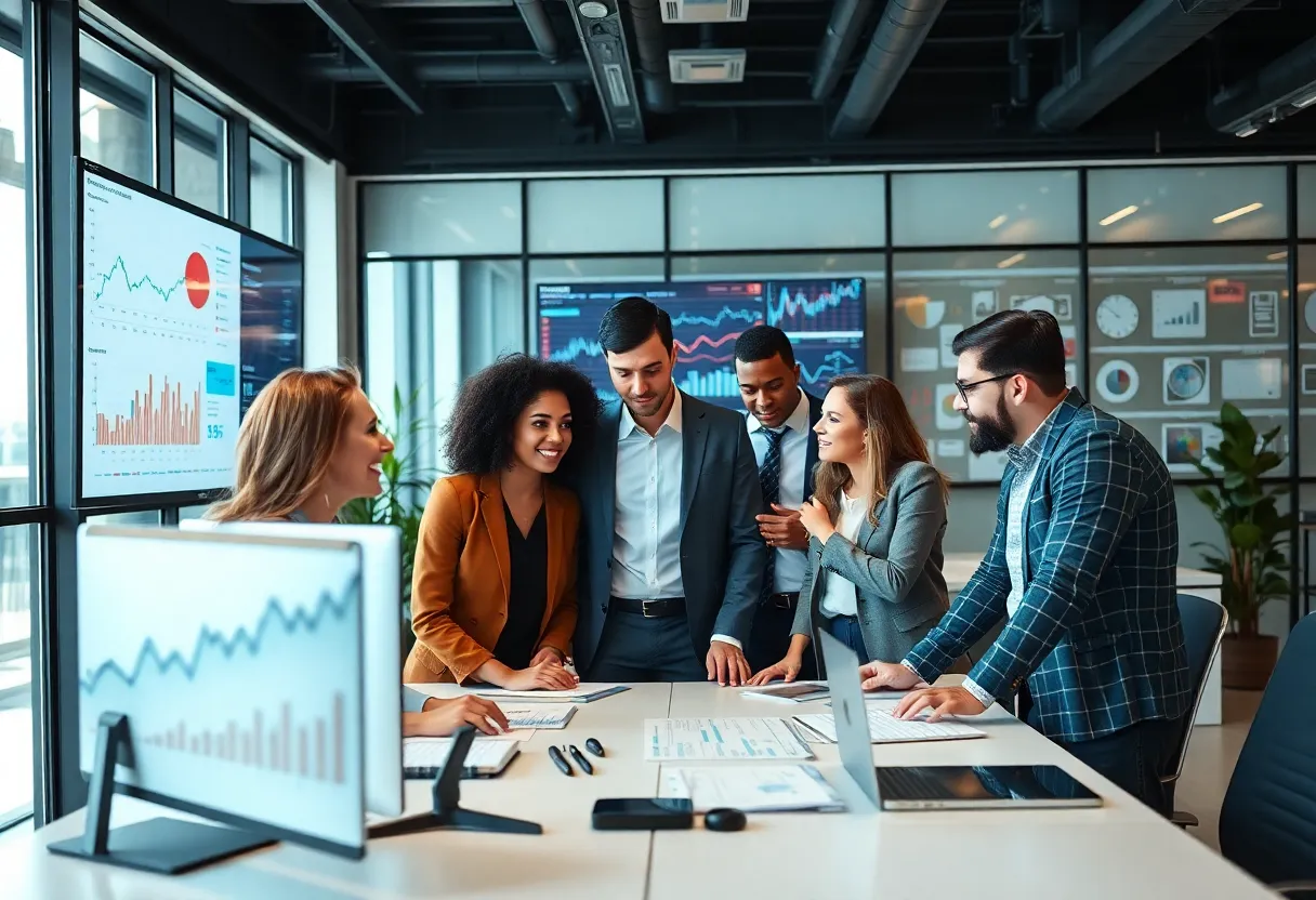 Team of professionals collaborating on AI and data analytics solutions