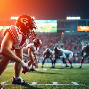 Dynamic view of a defensive player on a football field