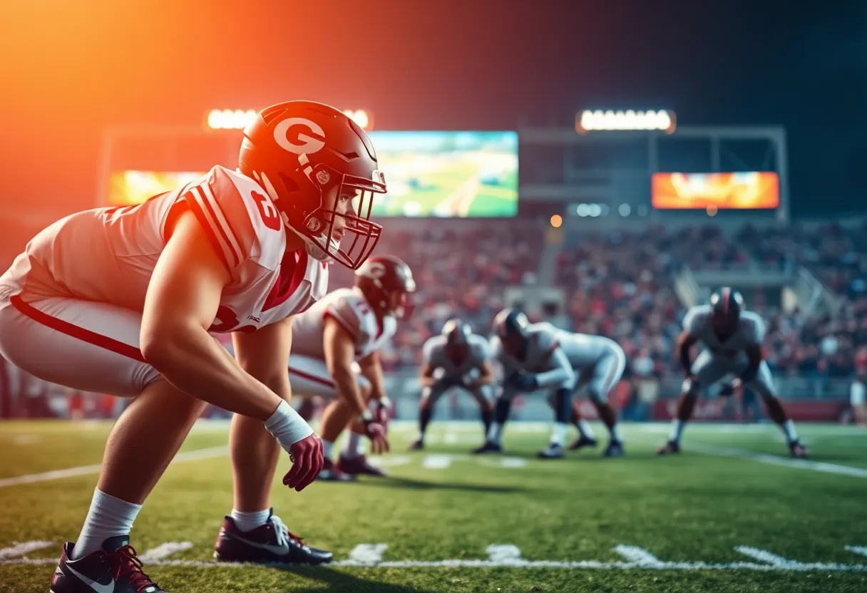 Dynamic view of a defensive player on a football field