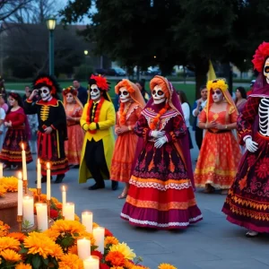 Dancers performing during Día de los Muertos at Myriad Gardens