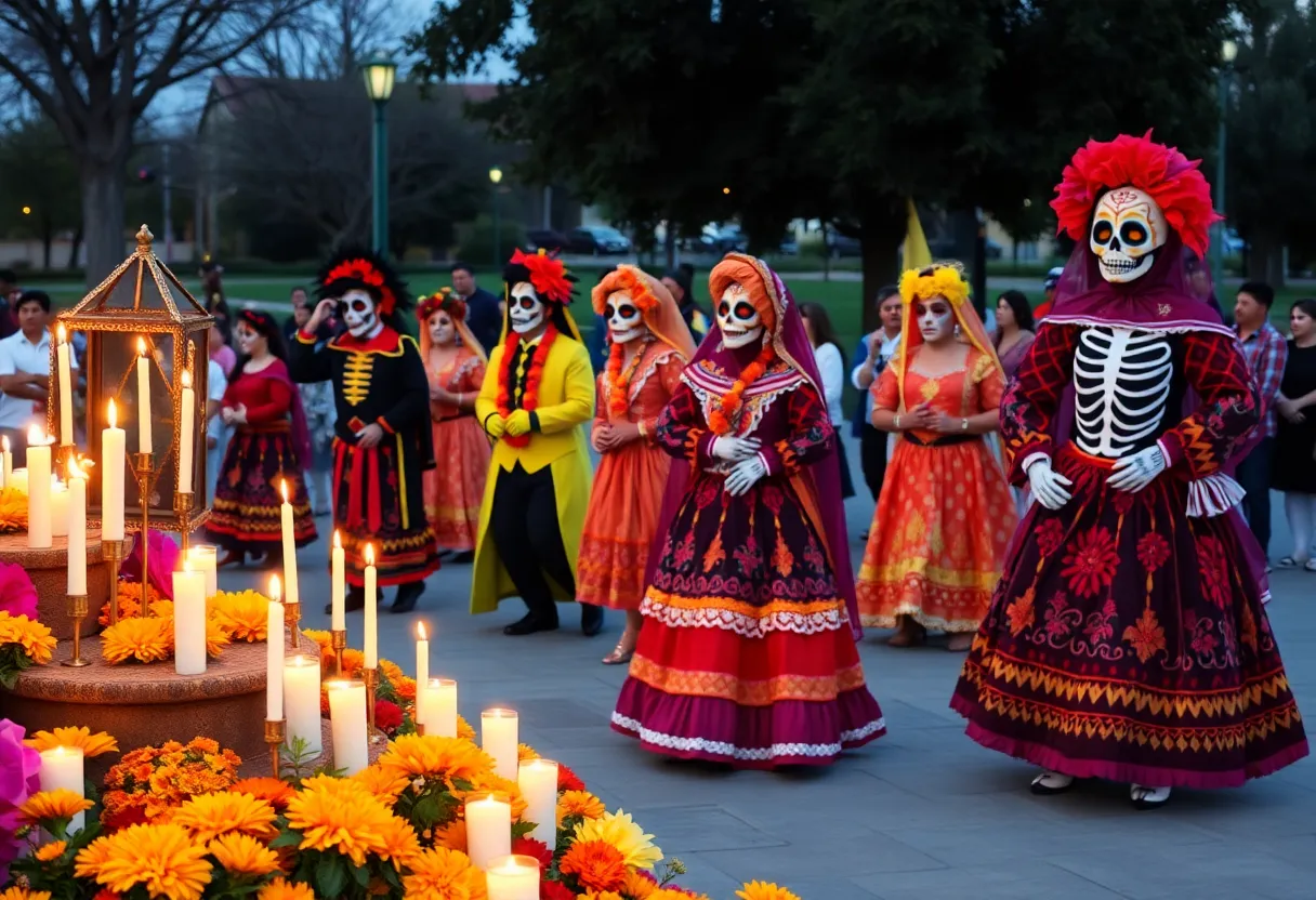 Dancers performing during Día de los Muertos at Myriad Gardens