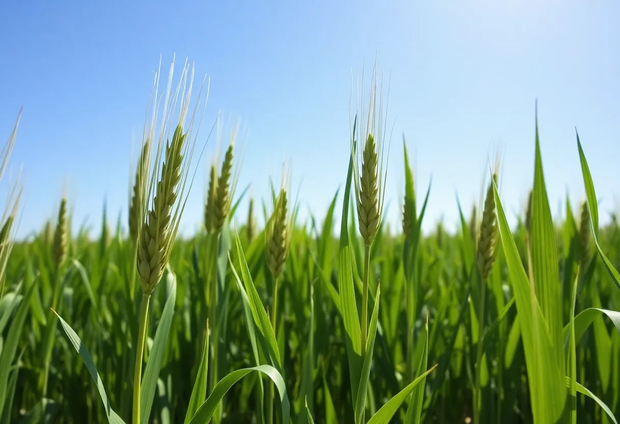 Field of drought-resistant wheat growing in Oklahoma