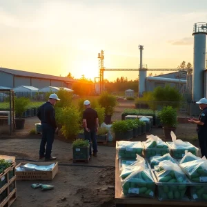 Eco-friendly manufacturing plant producing sustainable packaging