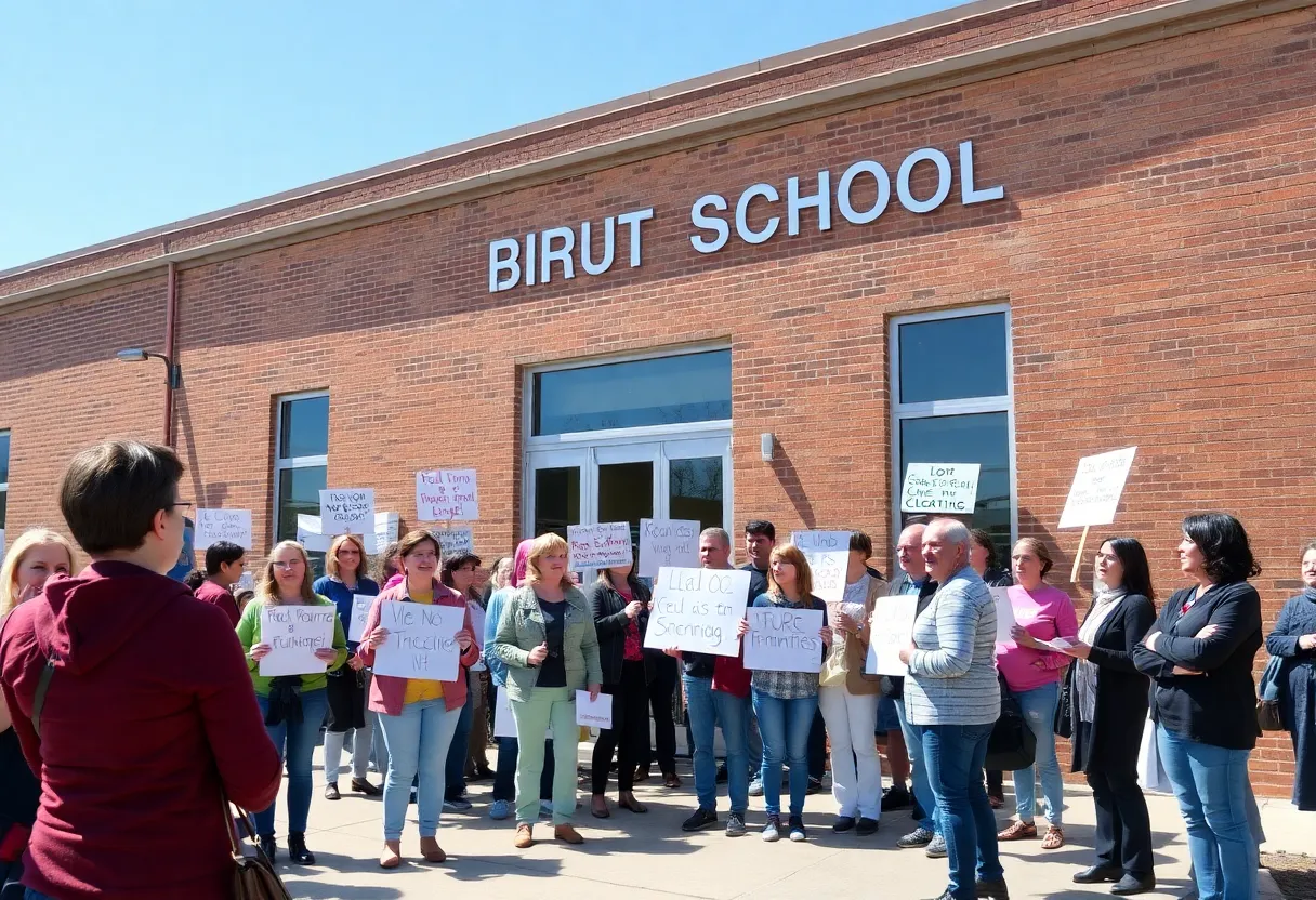 Parents and educators demonstrating for the principal outside Edmond North High School