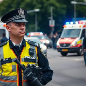 Scene of a police officer struck by a vehicle during a traffic stop in El Reno
