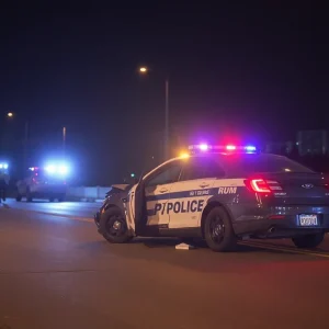 Damaged police patrol vehicle at the scene of a hit-and-run in El Reno