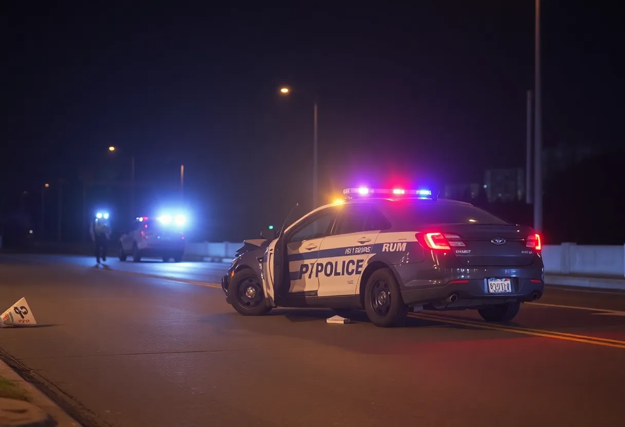 Damaged police patrol vehicle at the scene of a hit-and-run in El Reno