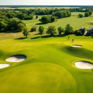 Aerial view of Oakwood and Government Springs golf courses in Enid, Oklahoma