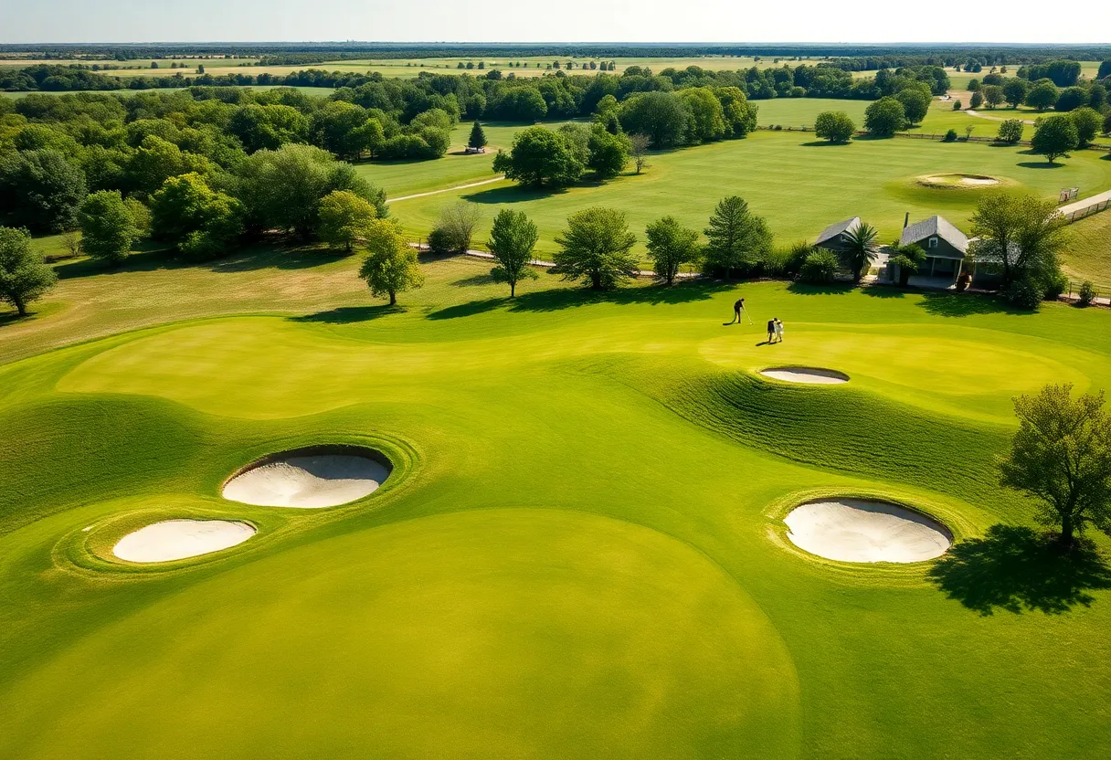 Aerial view of Oakwood and Government Springs golf courses in Enid, Oklahoma