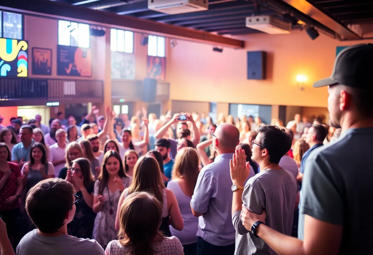 Attendees enjoying a contemporary worship event