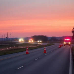 Emergency vehicles at the scene of a fatal collision on Highway 75 in Hughes County.