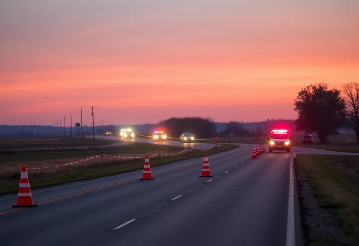 Emergency vehicles at the scene of a fatal collision on Highway 75 in Hughes County.
