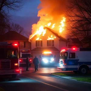 House engulfed in flames during a fire incident in Oklahoma City