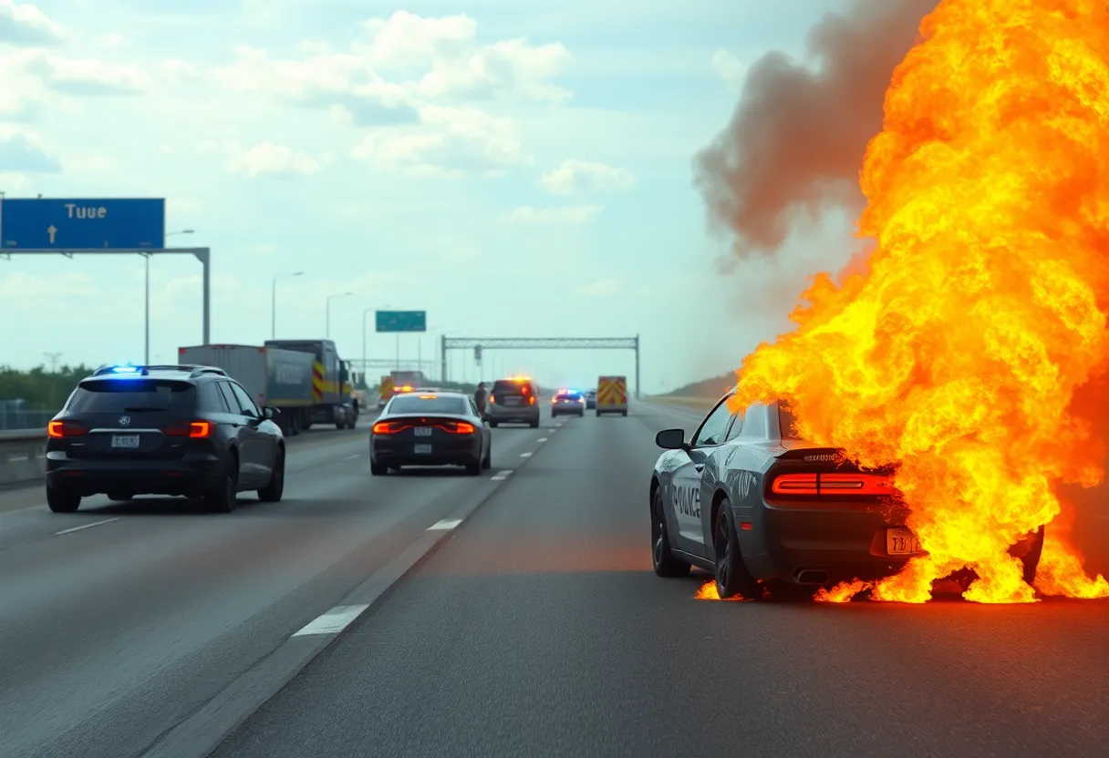 Police chase ends in fiery crash on I-35
