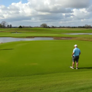 Flooded golf course showing the aftermath of stormy weather in Oklahoma